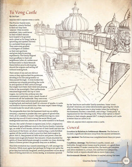 A line-art drawing of Tu Vong Castle accompanies its write-up